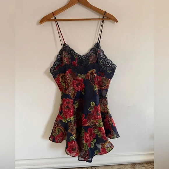 Victoria's Secret Navy Floral Lace Nightie 2pc Size M Gold Label 90s Coquette - Picture 6 of 12